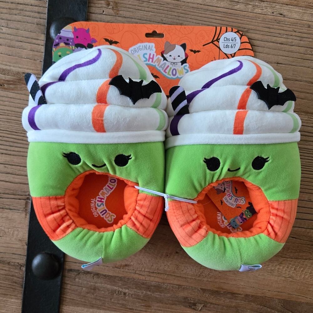Squishmallows Halloween Witch Plush Slippers Green Orange Spooky sz 4/5